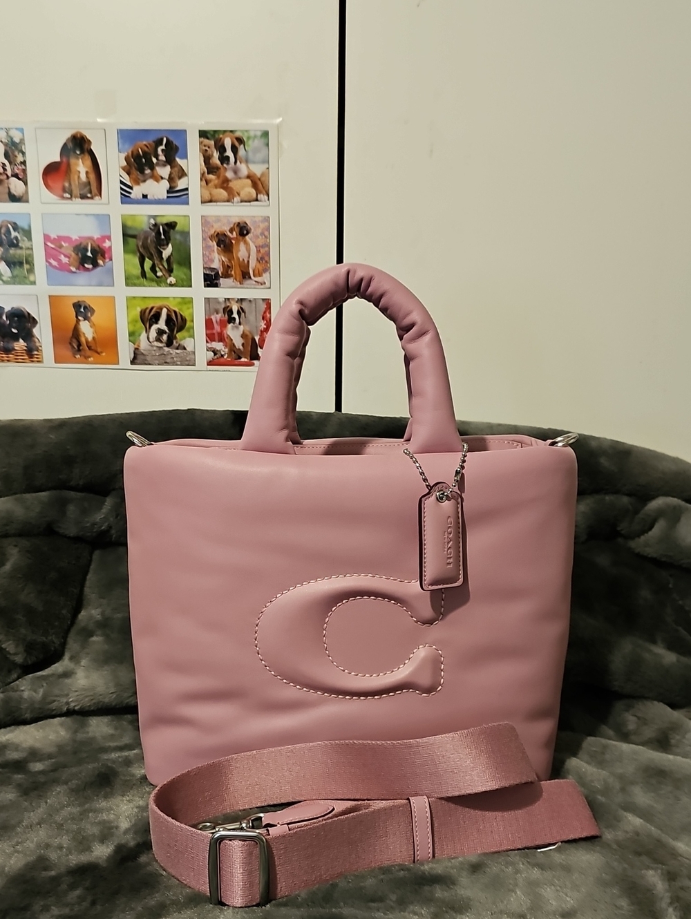 Coach Pink Padded Top-Handle Satchel with Removable Strap